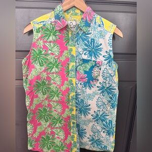 Lilly Pulitzer Women M Blouse Top Tank Floral Cotton Sleeveless Button